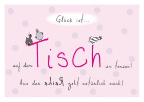 Postkarte Auf dem Tisch tanzen, Postkarte Glück, Glückspostkarte